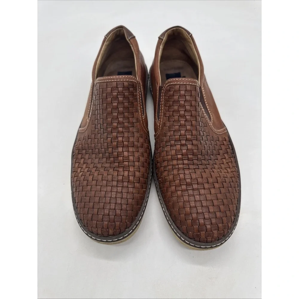 JOHNSTON and MURPHY SIZE 9 Brown Leather McGuffey Woven Loafer Slip On Men
